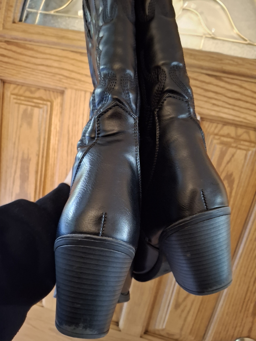 Women's Black Western-Style Mid-Calf Heeled Boots - Picture 5 of 5